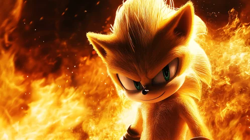 Anthropomorphic hedgehog figure rendered in fire backdrop.