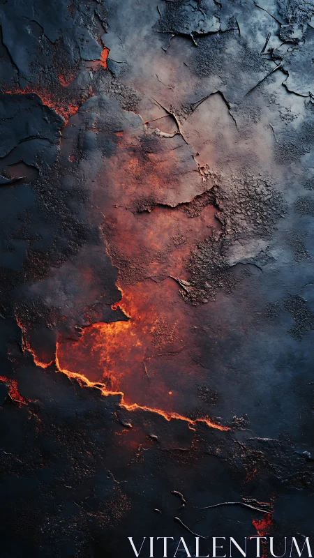 Lava Flow Beneath Cracked Cooled Crust