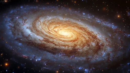 Golden spiral galaxy swirling through a quiet cosmic night.