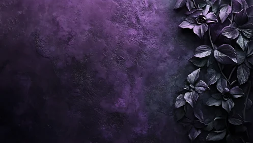 Textured violet wall with sculptural dark floral relief composition