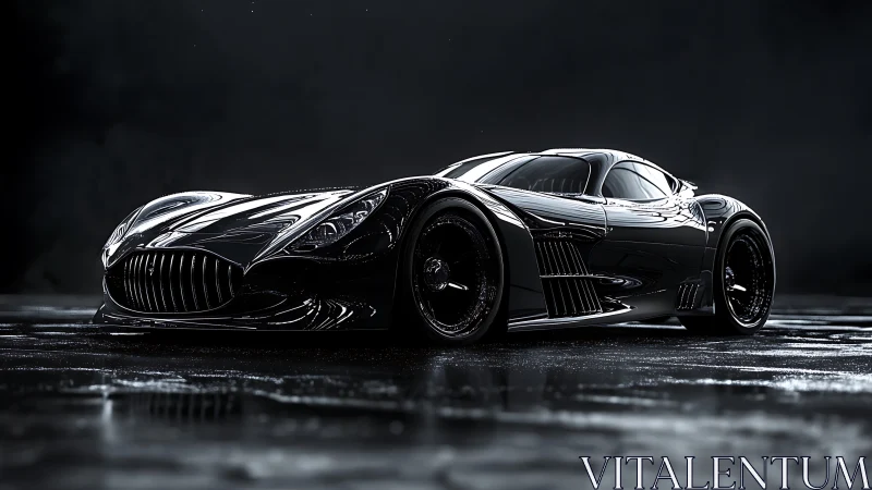 Nocturne hypercar glides like liquid obsidian on wet asphalt.