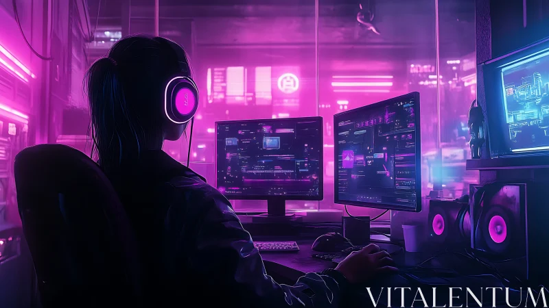 Cyberpunk workstation immerses lone operator in neon interface