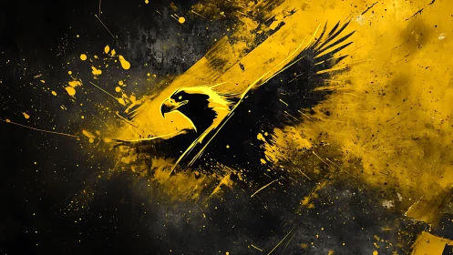 Rising ember eagle explodes from shadow in molten gold storm.