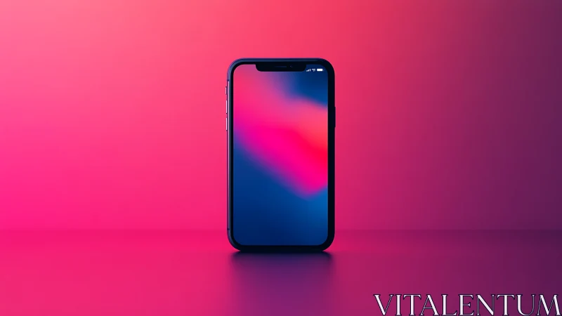 Smartphone displaying gradient wallpaper on pink background
