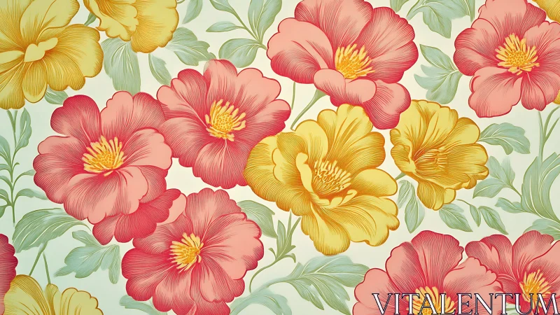 Botanical Floral Composition with Pink and Golden Peonies.