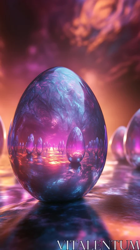 Refractive crystal eggs render mirrored interior light recursion