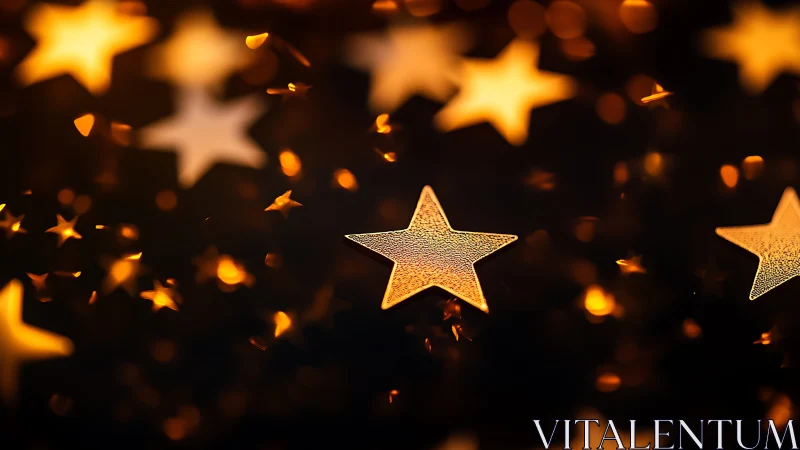 Glowing golden stars drift through a dreamy dark night.
