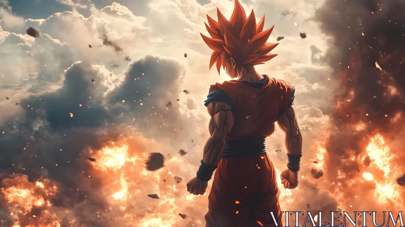 Explosive sky warrior in high-dynamic anime battleground scene.