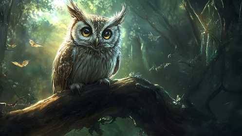 Enchanting Owl in Mystical Forest, Digital Fantasy Artwork.