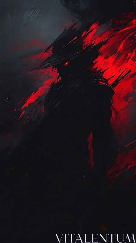 Silhouetted dark figure with red energy and obscured form.