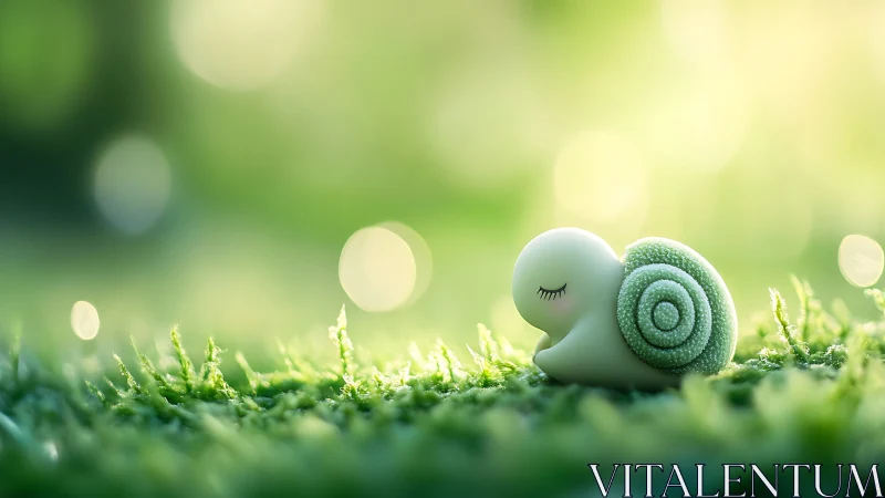 Sleepy moss-snail curls into a sunrise dream of stillness