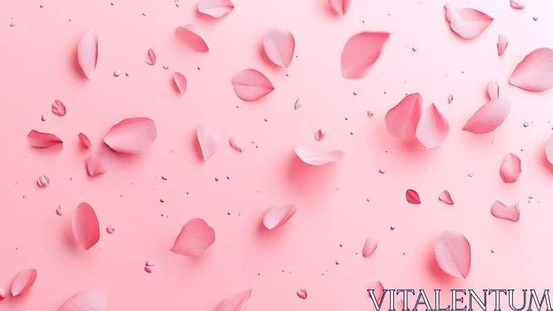 Luminous Rose Petals Cascading Across Monochromatic Pink Surface.