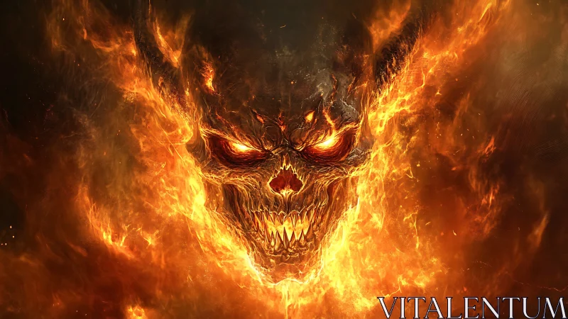 Infernal fire skull erupts from blazing demonic flames.