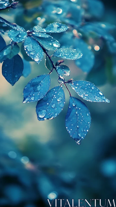 Macro optical study of rain-soaked blue foliage geometry.