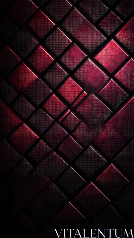 Geometric crimson grid with textured 3D diamond relief pattern.