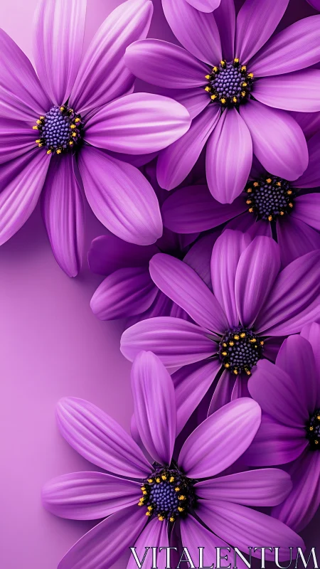 Vibrant Daisy Cluster: Purple Petals with Golden Center Details.