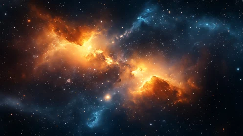 Fiery orange nebula cloud expanding across deep star field.