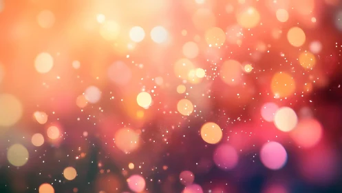 Soft bokeh galaxies drift through glowing coral twilight