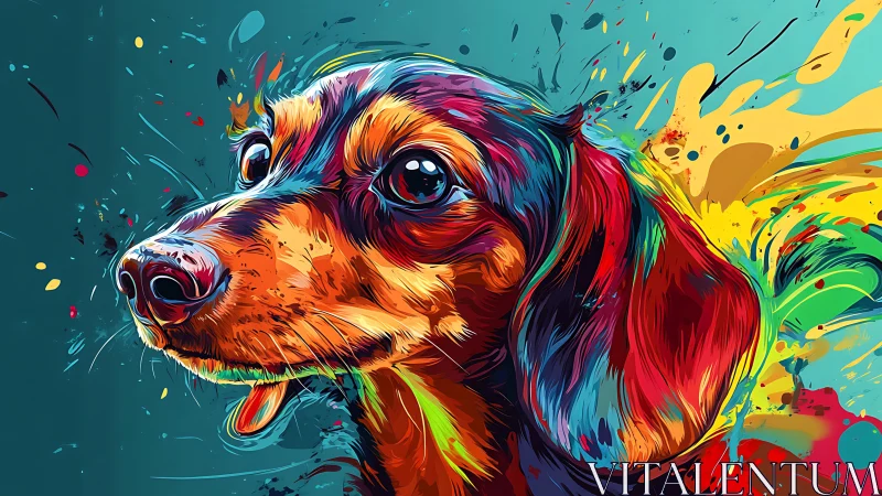 Vibrant digital painting of a dachshund with explosive color fields.
