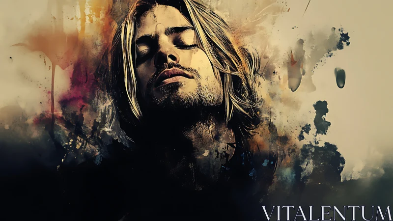 Male portrait with closed eyes in abstract color field.