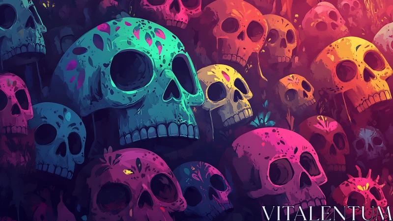 Color saturated skull pattern in dense overlapping arrangement.