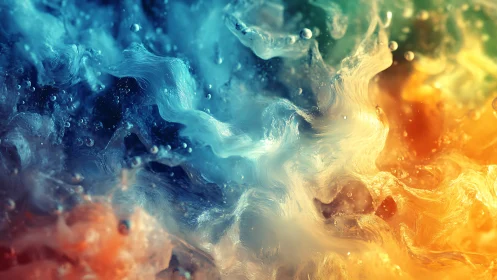 Colorful fluid waves in blue and orange digital abstract.