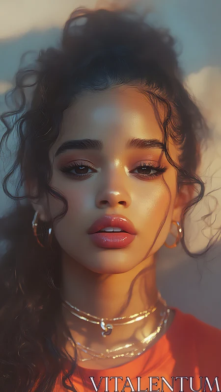 Soft sunset glow on a dreamy, golden-lit portrait.