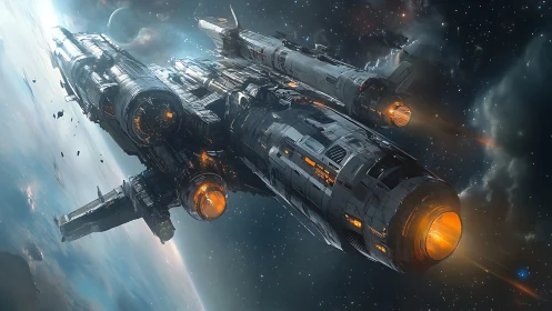 Heavy orbital assault cruiser with tri-engine plasma drives