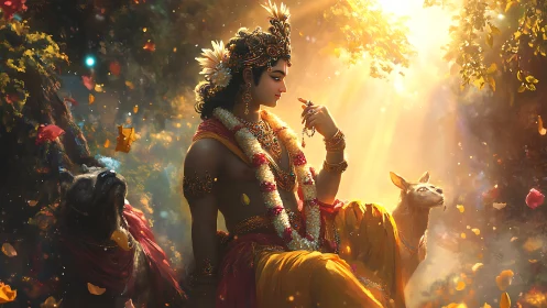 Sunlit forest deity pauses, listening to quiet animal prayers