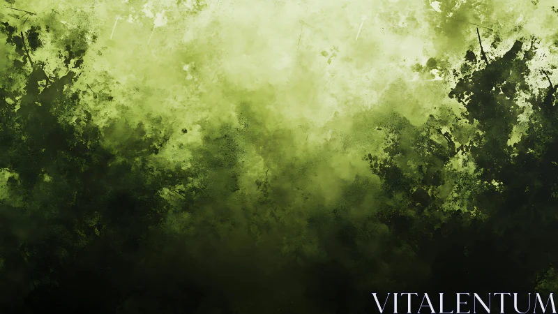 Textured green abstract background with dark foliage shapes.
