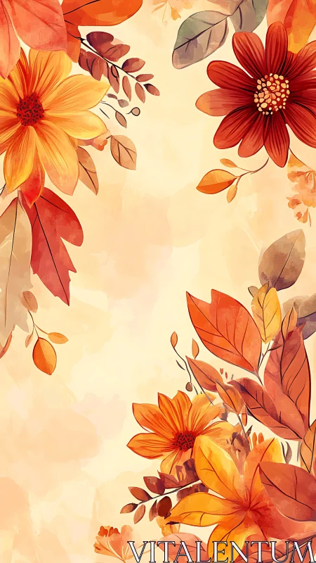 Watercolor Floral Arrangement in Warm Autumn Tones
