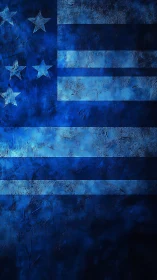 Moody blue flag texture with glowing stars and stripes.