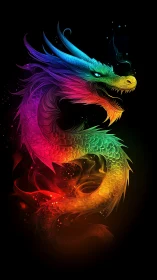 Chromatic serpentine dragon with luminous gradient scales