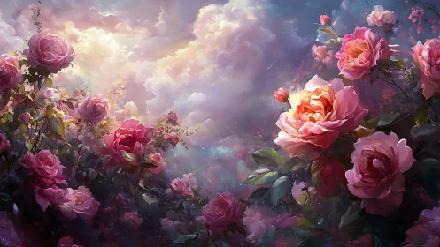 Roses Dreaming Through Celestial Gardens of Painterly Bliss