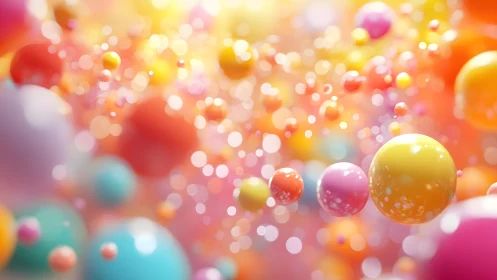 Vibrant floating spheres in dreamy abstract bokeh background.