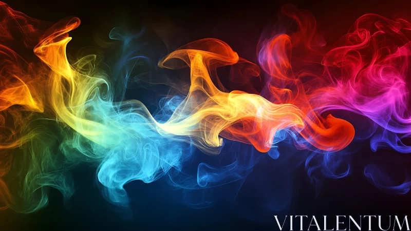Colorful smoke waves flow across a dark abstract background