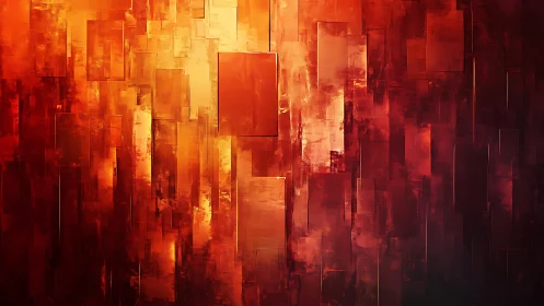 Abstract geometric rectangles in warm red and orange tones, modern art.