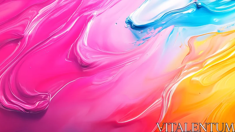 Soft rainbow currents of glossy pink, blue, and gold paint.