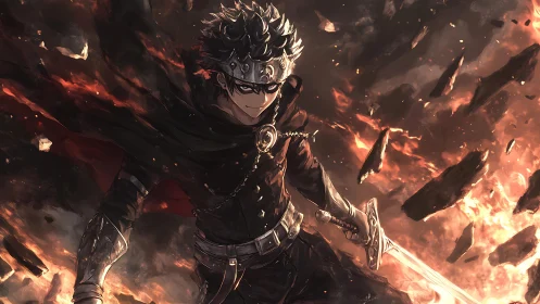 Rebel spellblade striding through a storm of molten dusk.