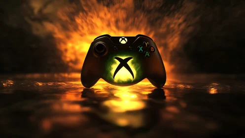 Xbox Controller Glowing in Fiery Orange Light.