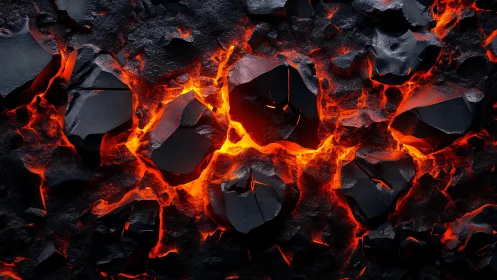 Molten Veins Pulse Through Darkened Stone Fragments