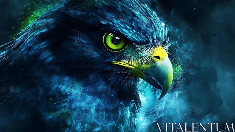 Majestic Blue Hawk Digital Art with Vivid Neon Highlights.