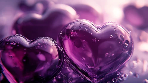 Purple Heart Bubbles in Luminous Water Droplets.