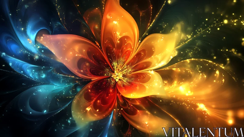 Radiant cosmic flower blooms in swirling light and color