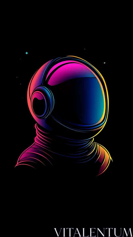 Neon gradient astronaut helmet on deep black background.