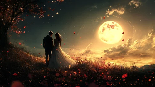 Moonlit Romance Beneath the Golden Sky.