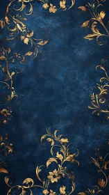 Ornate gold floral border over textured navy grunge background