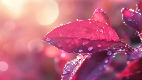 Rose-tinted dawn leaves soaked in dewdrop constellations.