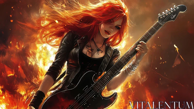 Fiery red-haired guitarist rendered in dynamic digital brushwork