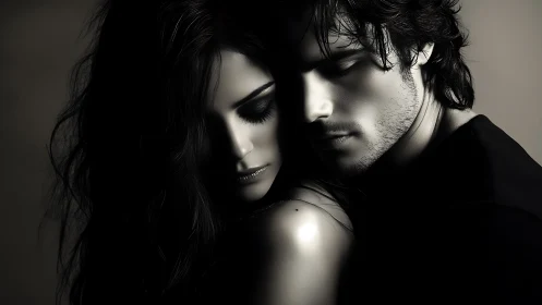 Intimate Portrait: Two Figures in Dramatic Monochromatic Light